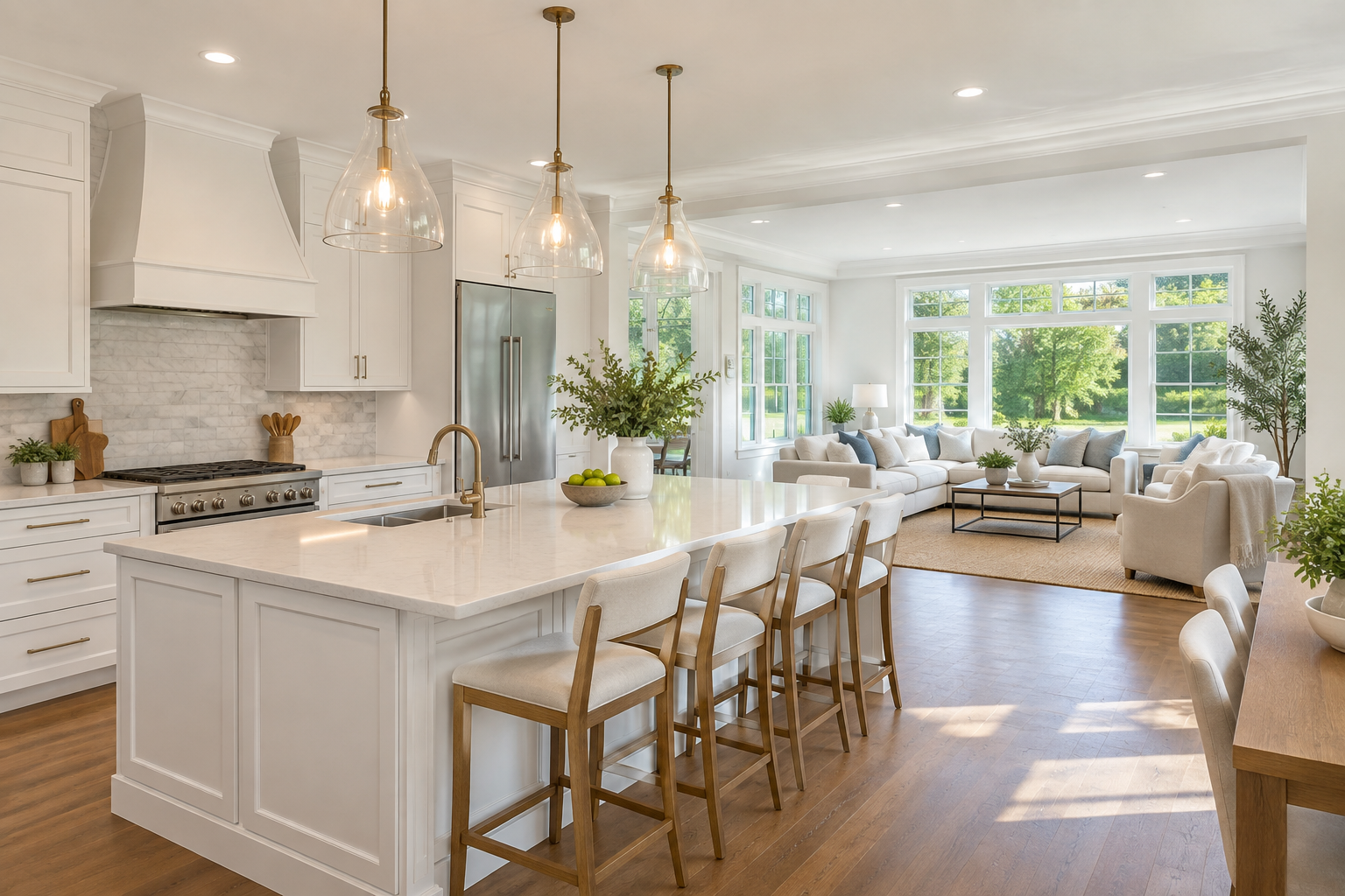 A bright Hudson Valley, New York home interior, illustrative